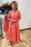 Umgee Square Neck Dress Coral