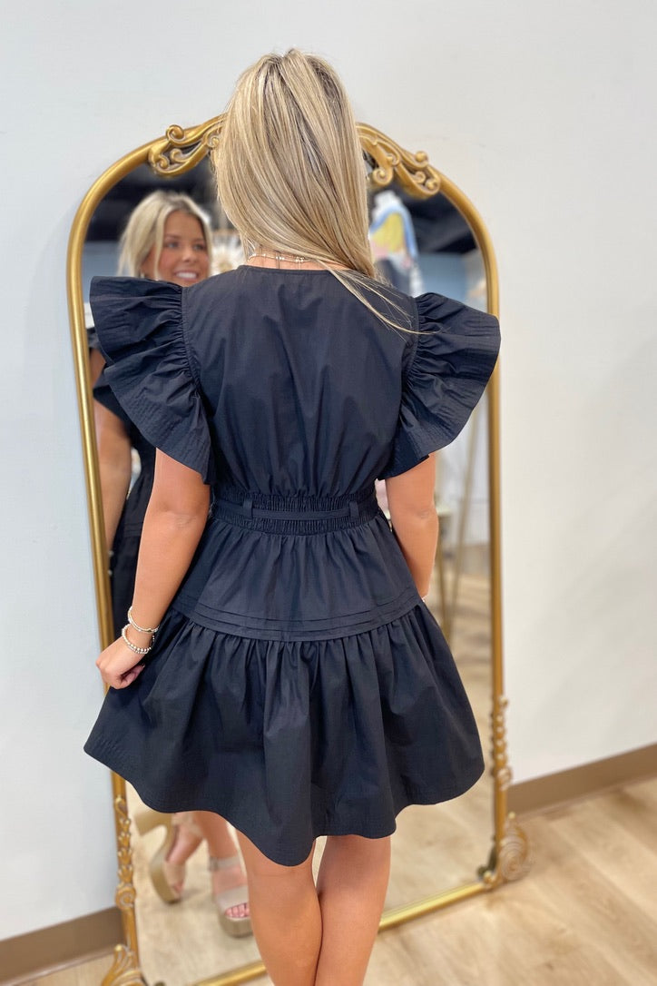 Graceful Breeze Peplum Poplin Mini Dress Black