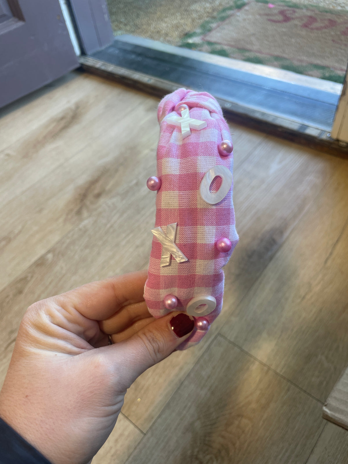 XOXO Headband Pink Check
