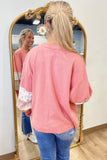 Rose Patch Sleeve Top Pink