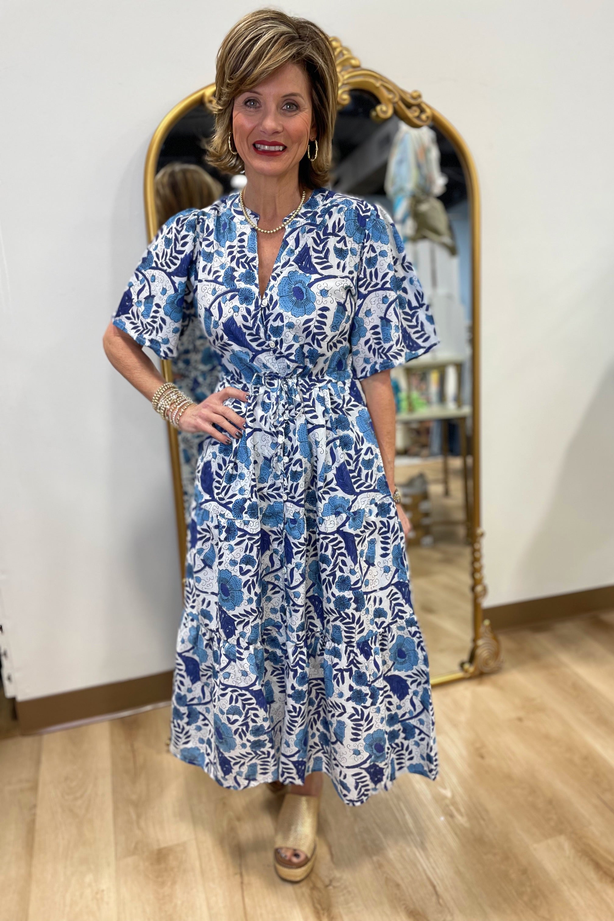 Dylan Brenna Cinch Waist Dress Blue