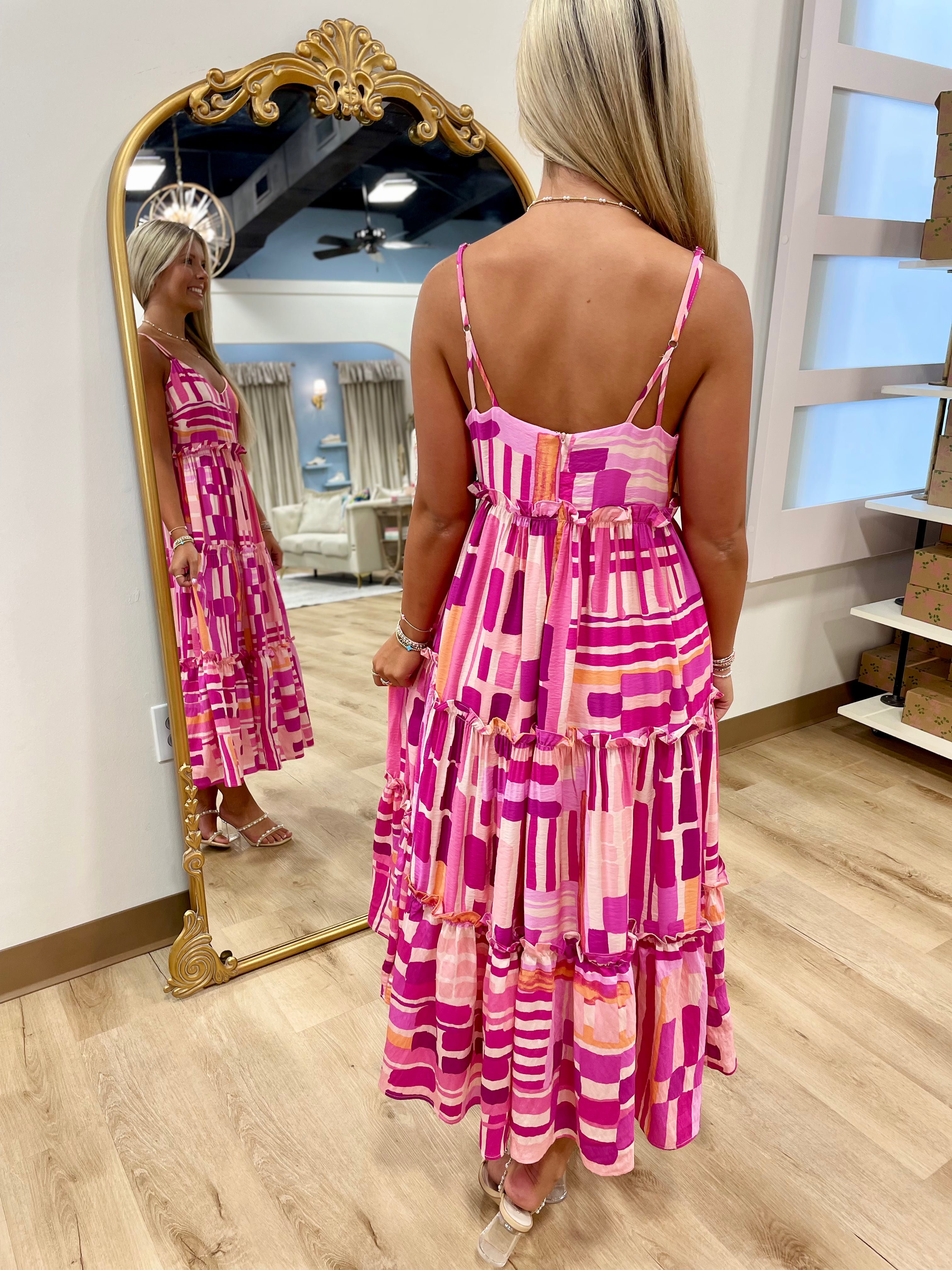 Block Party Tiered Dress Pink Mix
