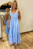 Soft Elegance Shoulder Tie Dress Sky