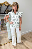 Flutter Floral Embroidered Blouse Sage
