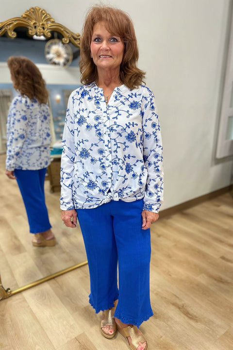 Multiples Tie Front Top Blue Floral