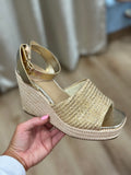 Attire Espadrille Wedge Gold Raffia