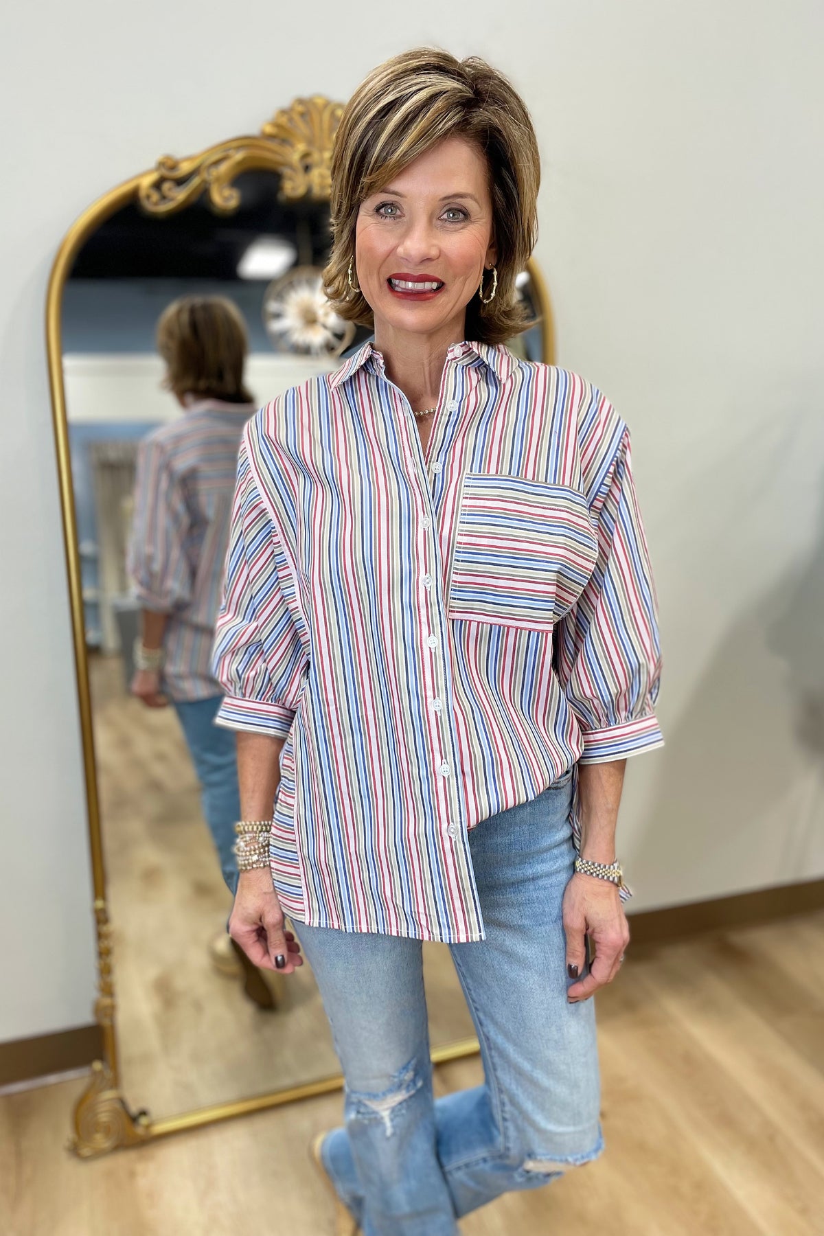 Renuar Woven Blouse Scarlet Combo