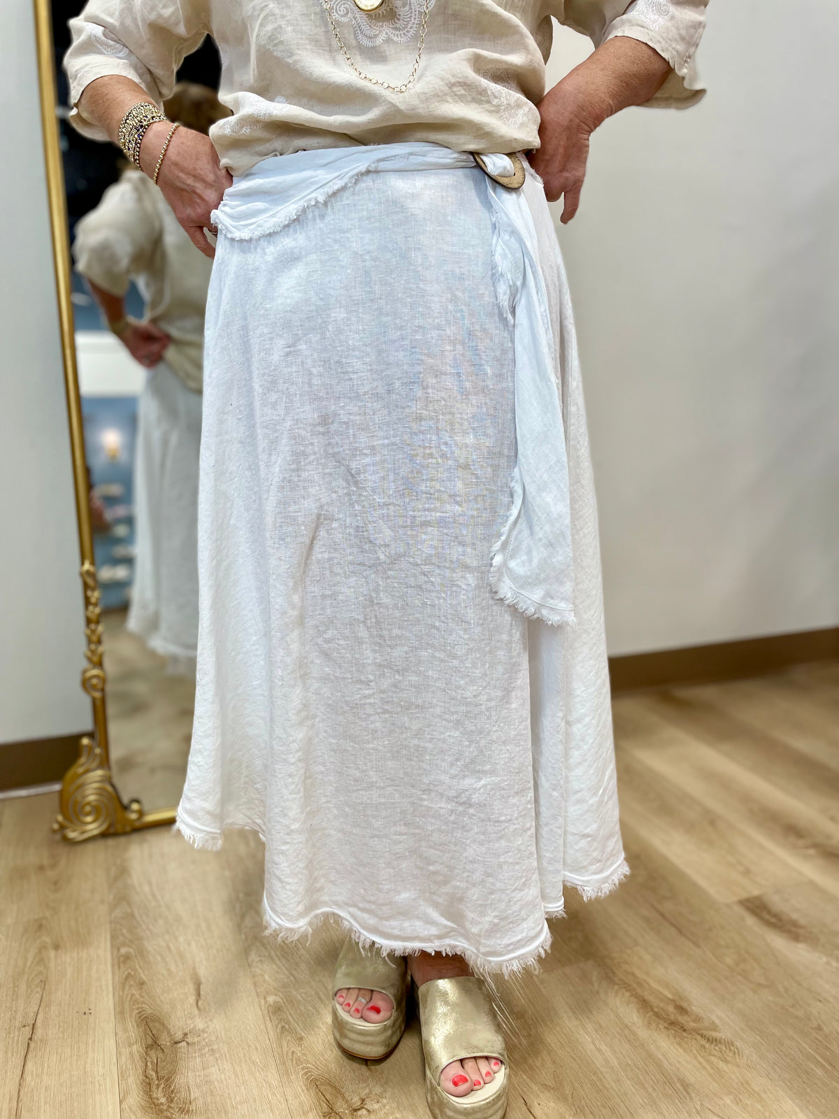 Tempo Paris Fringe Hem Skirt White