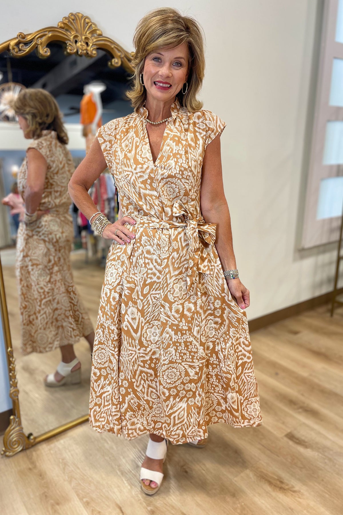 Camel Acorn Print Dress