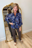 Umgee Printed Blouse Navy