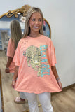Rock N Roll Leopard Vintage Graphic Tee Peach