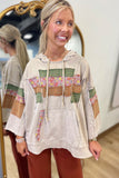 Plaza Taupe 3/4 Sleeve Print Mix Hoodie