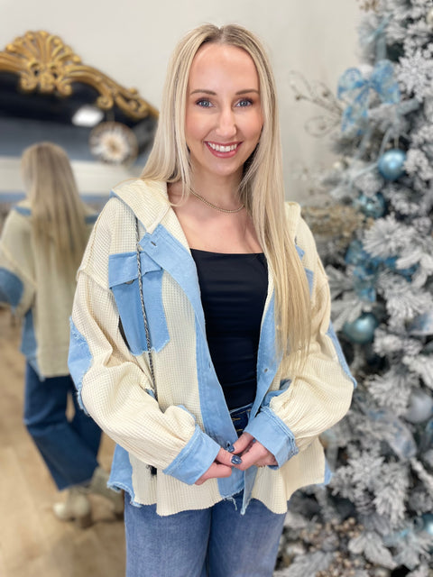 Country Walk Balloon Sleeve Jacket Cream/Denim