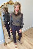 Renuar Satin Fade Stripe Blouse Chocolate