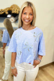 Bow Laser Cut Cropped Tee Blue