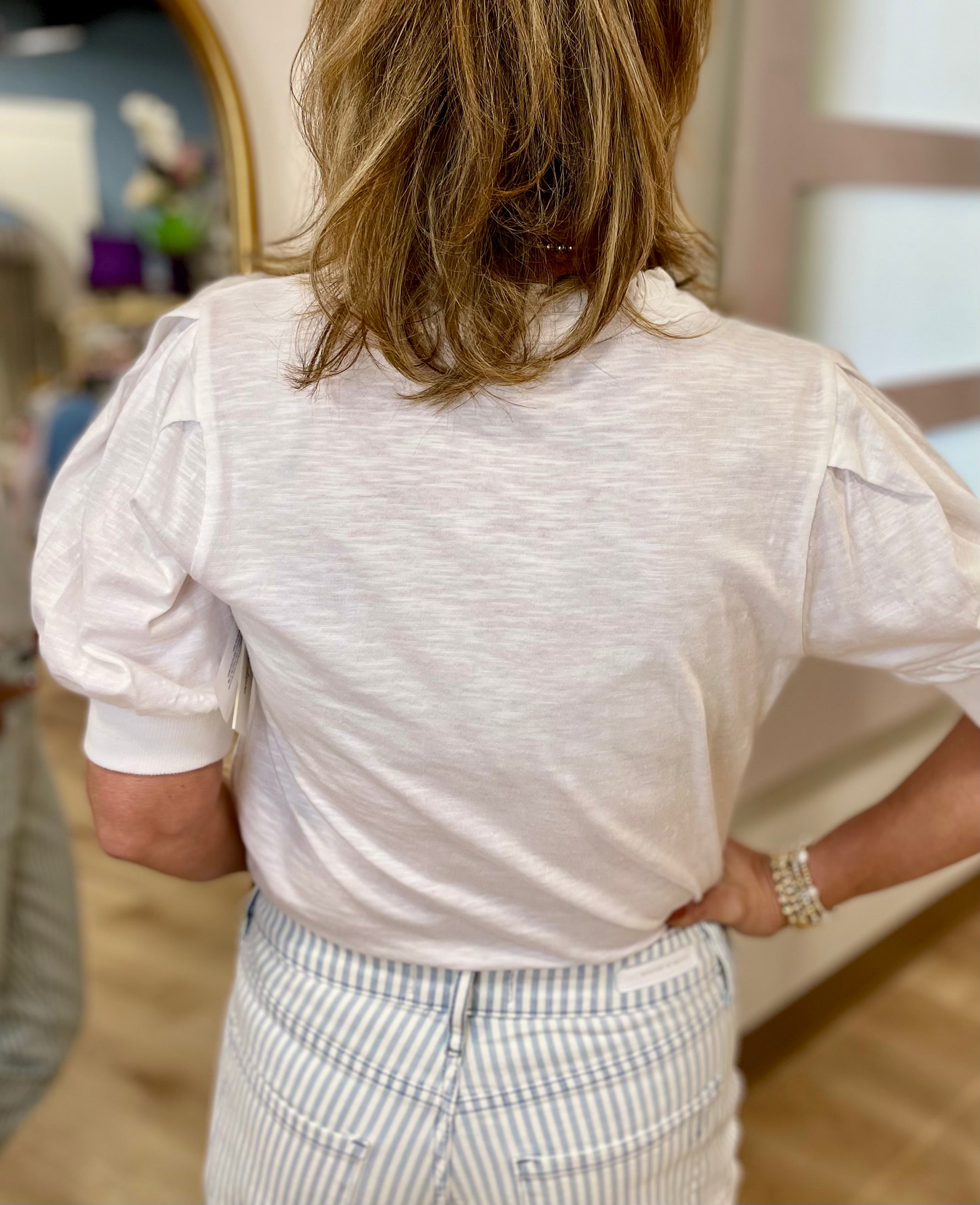 Another Love Happy Ruffle Neck Tee White