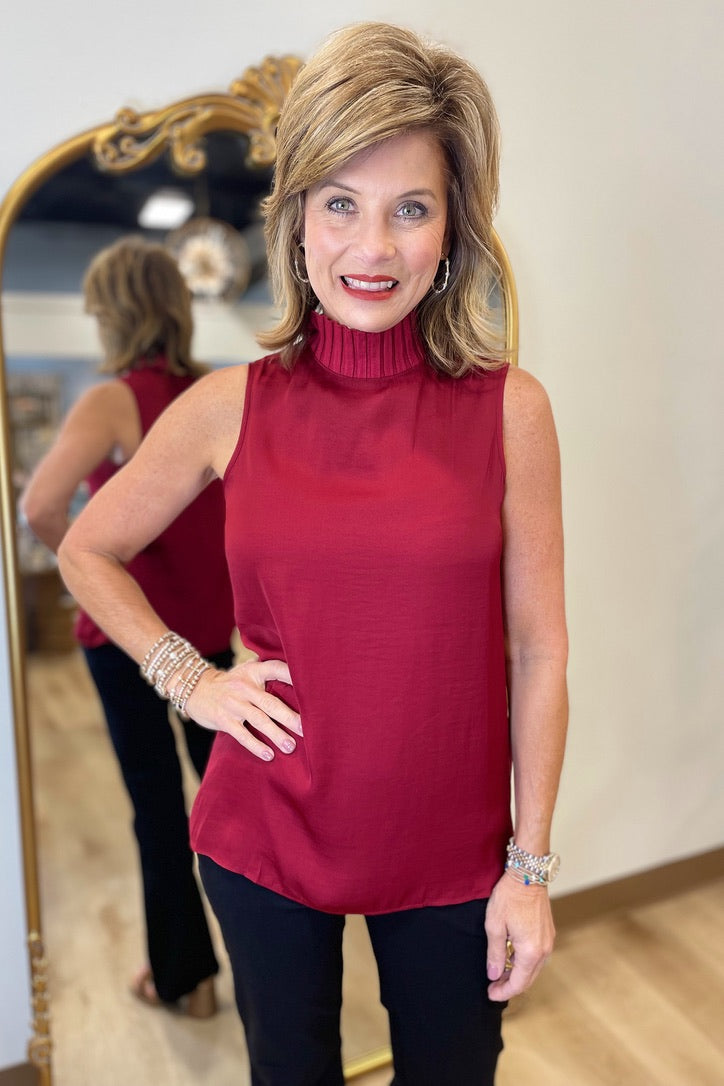 Renuar Sleeveless Mock Neck Blouse Porto