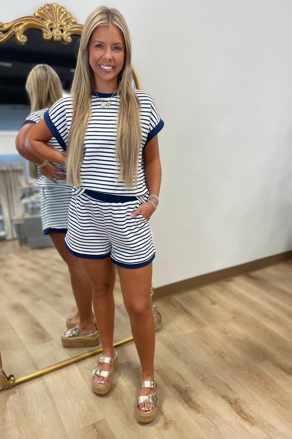 Anchors Away Striped Short Set Navy