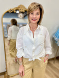 Charlie B Embroidered Shirttail Hem Top Gold