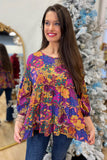 Daily Delight PrintedTiered Top Plum