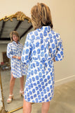 Boho Chic Floral Belted Shirt Dress Blue