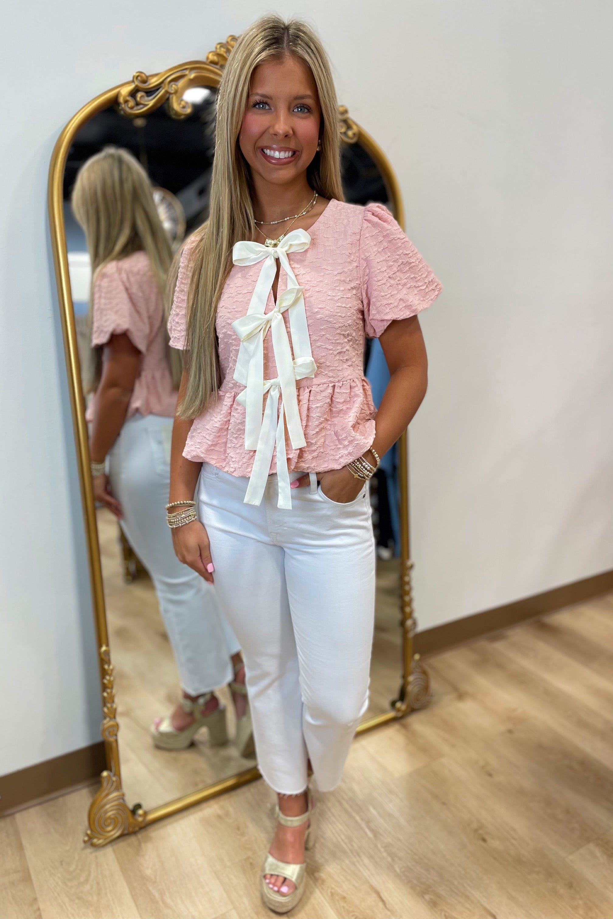 Dollhouse Dream Textured Top Peach