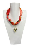 Scarf Charm Necklace Heart Coral