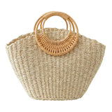 Structured Round Handle Raffia Woven Tote