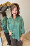 Umgee Raw Edge Trimmed Blouse Olive