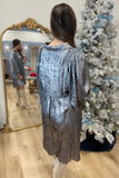 Umgee Metallic Babydoll Dress Navy