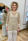 Mud Pie Crochet Tunic Top Tan
