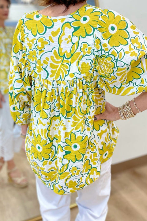 Spring Blooms Smocked Bodice Top Mustard