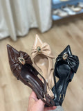 Corinne Pointed Toe Bow Accent Heel Brown