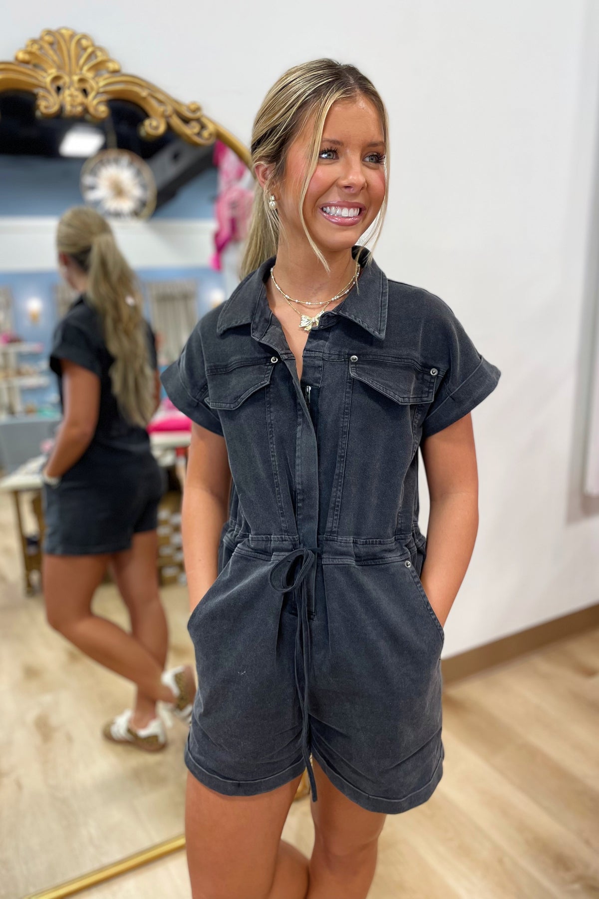 Urban Explorer Utility Romper Black Denim