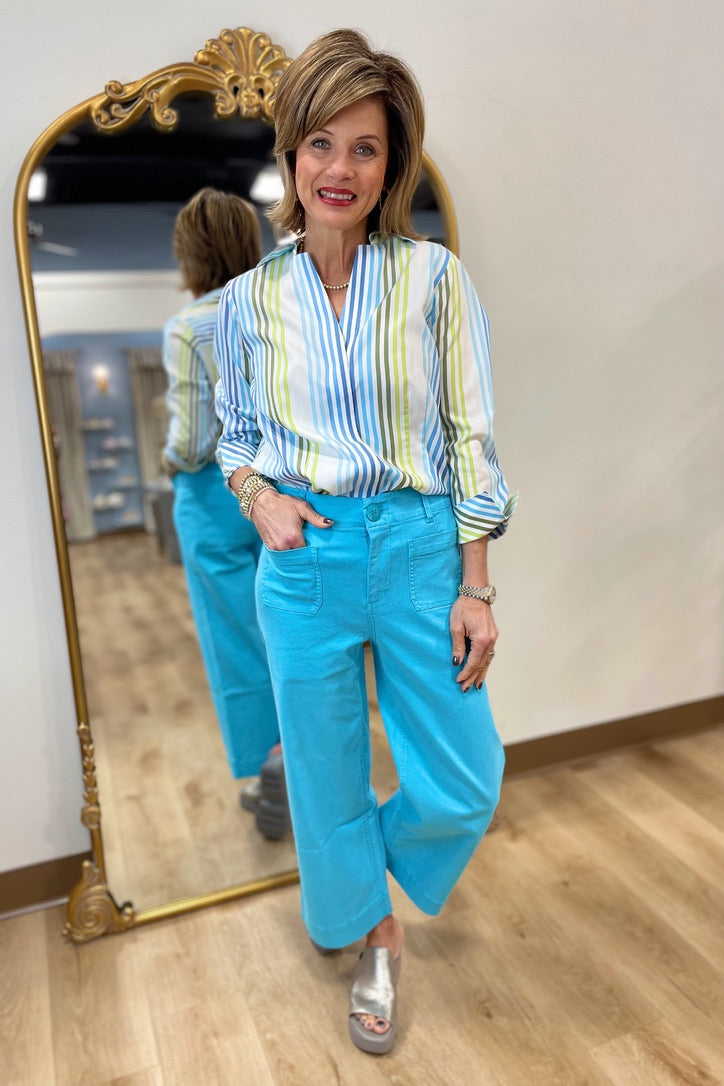 Foxcroft Taylor Ombre Stripe 3/4 Sleeve Shirt