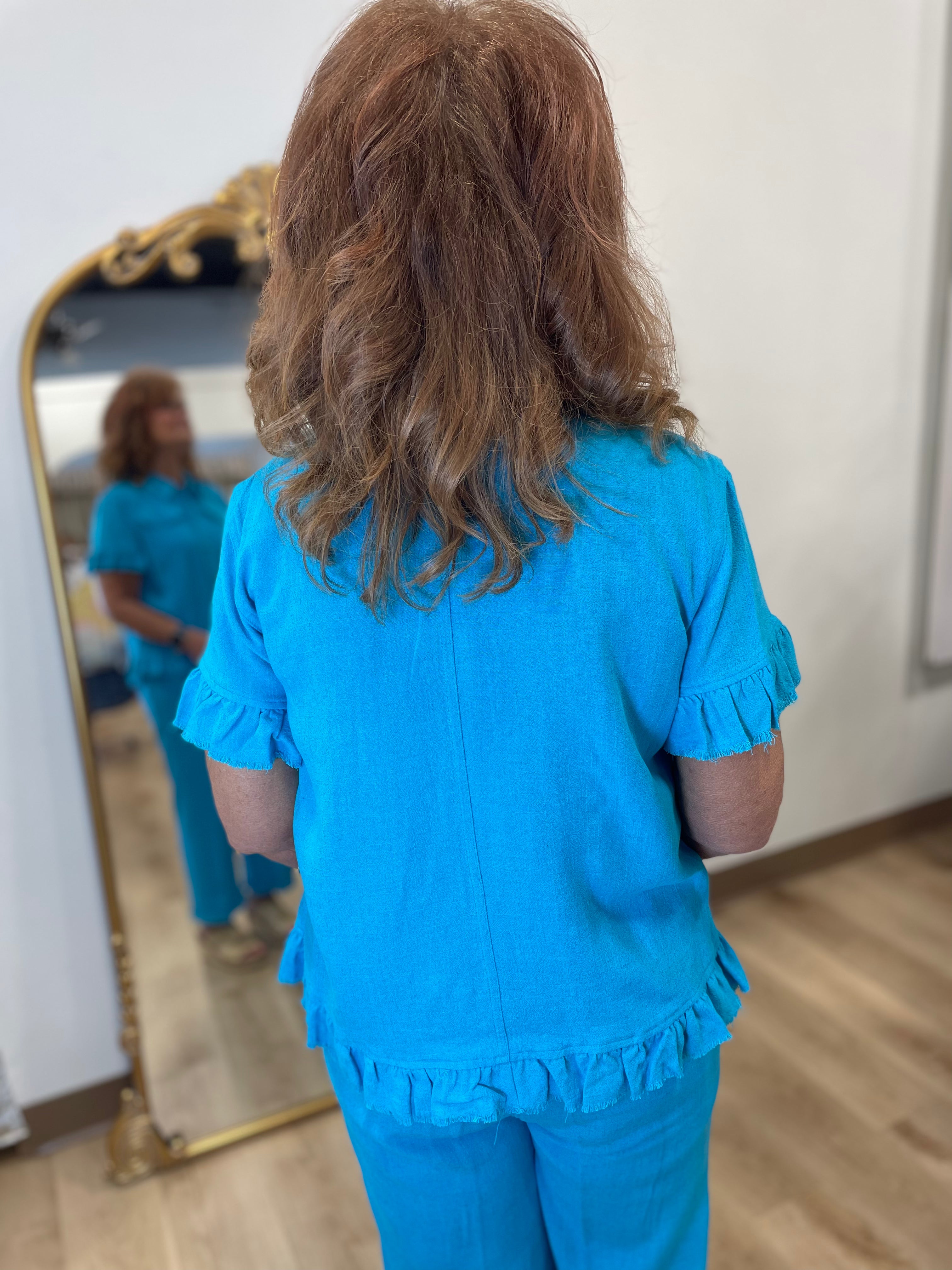 Multiples Short Sleeve Jacket Turquoise