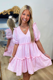 Cotton Candy Crush Ruffle Shoulder Dress Pink