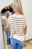 School Day Stripe Sweater Sleeveless Oatmeal