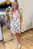 Flutter and Flow Dress Pink Green