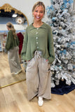 Winter Wear Ribbed Button Up Sweater Olive
