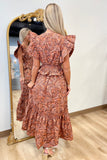 Rustic Charm Printed Midi Dress Rust