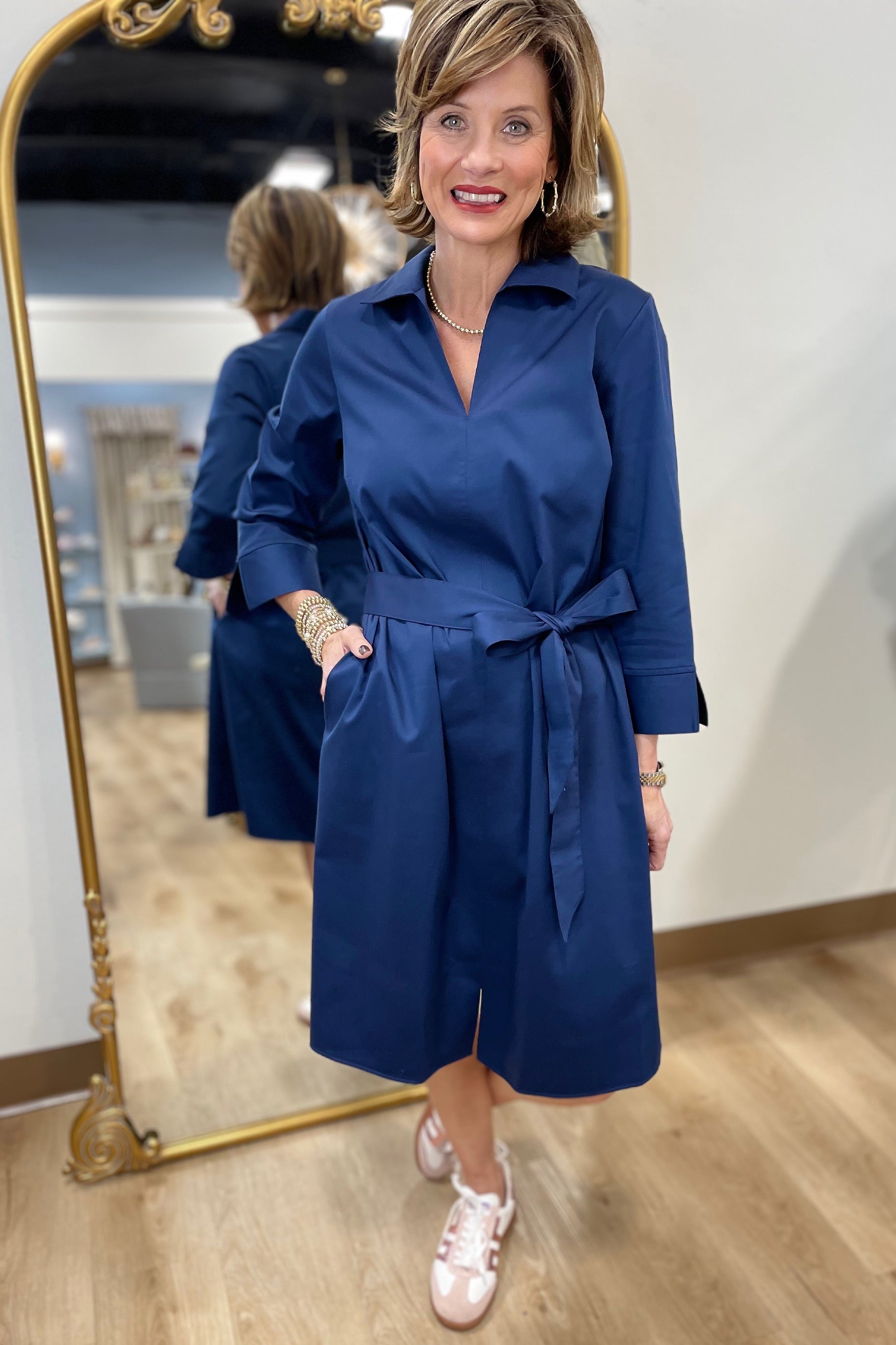 Foxcroft Agnes Stretch Matte Sateen Dress Navy