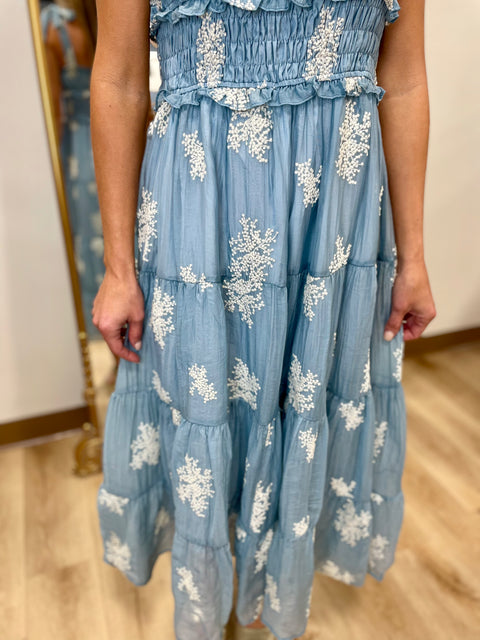 Sweet & Dreamy Embroidered Maxi Dress Blue