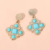 Geometric Stone Pearl Charm Drop Earrings