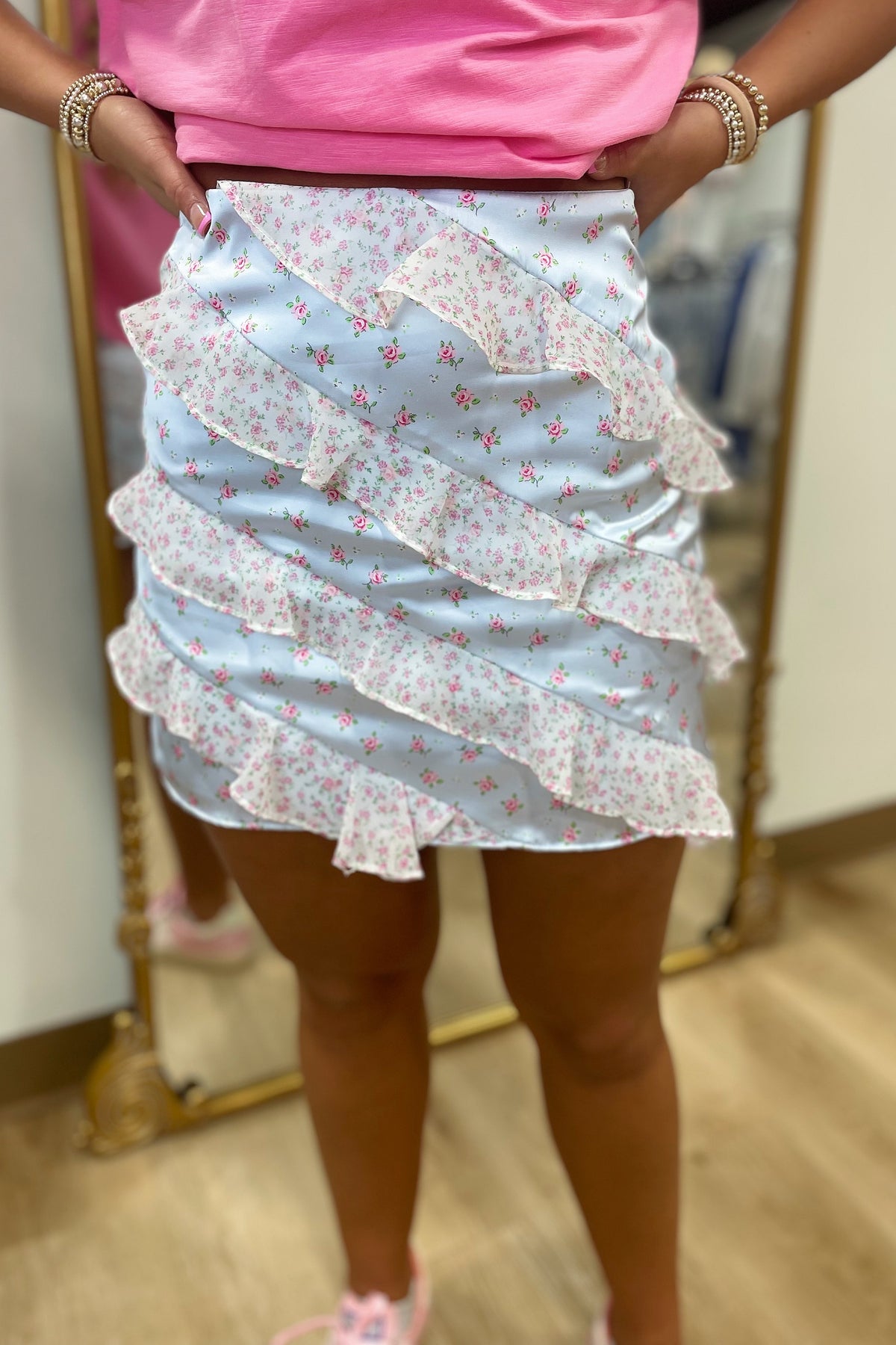 Flirty Frills Diagonal Ruffle Mini Skirt Blue