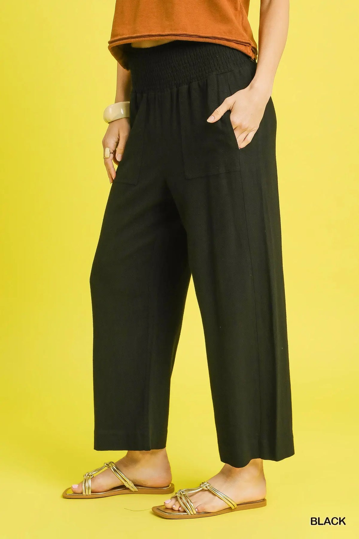Umgee Smocked Waist Pants Black