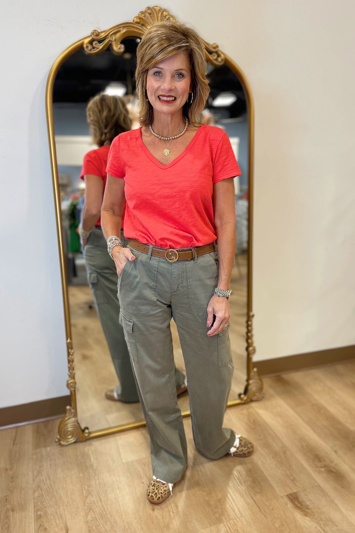 Dylan Deep V Tee Poppy Red