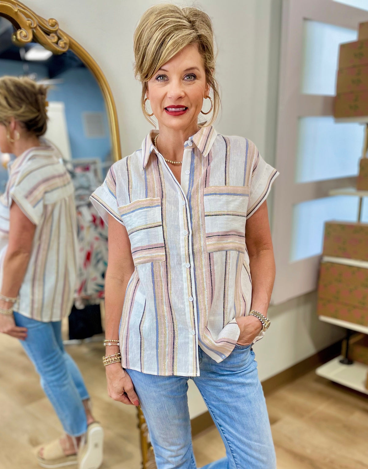 Cream Multi Stripe Sleeveless Top