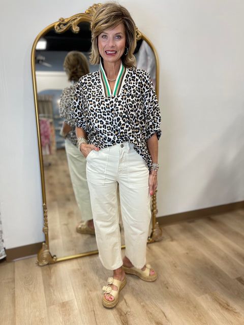 Leopard Luxe Accented Top Green