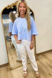 Bow Laser Cut Cropped Tee Blue